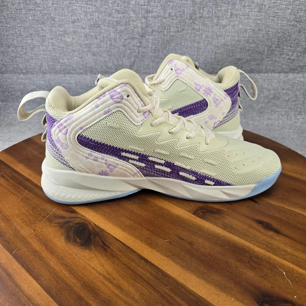 Mens Number 24 Basketball Shoes Cream Purple‎ Paisley Floral Sneakers Size 45